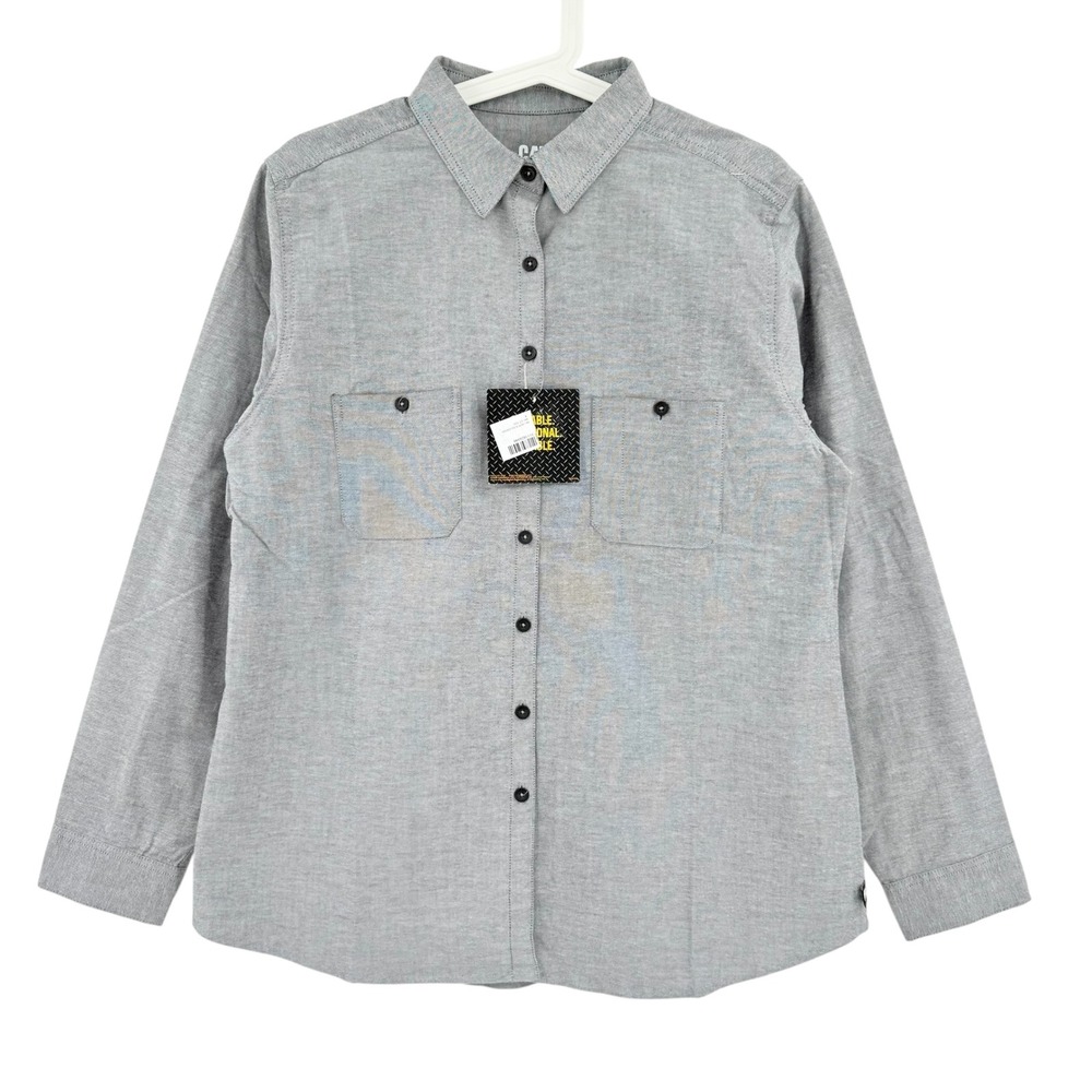 Caterpillar CAT Women's Oxford Charcoal Grey Long Sleeve Button Shirt Size L NWT